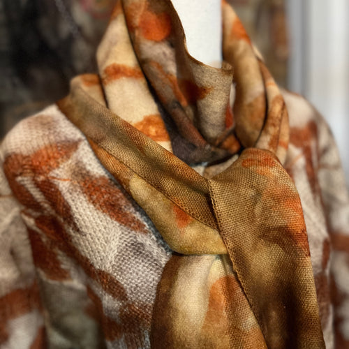 eco printed vintage wool scarf or fabric