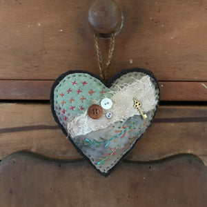 eco dyed hand stitched heart hanger